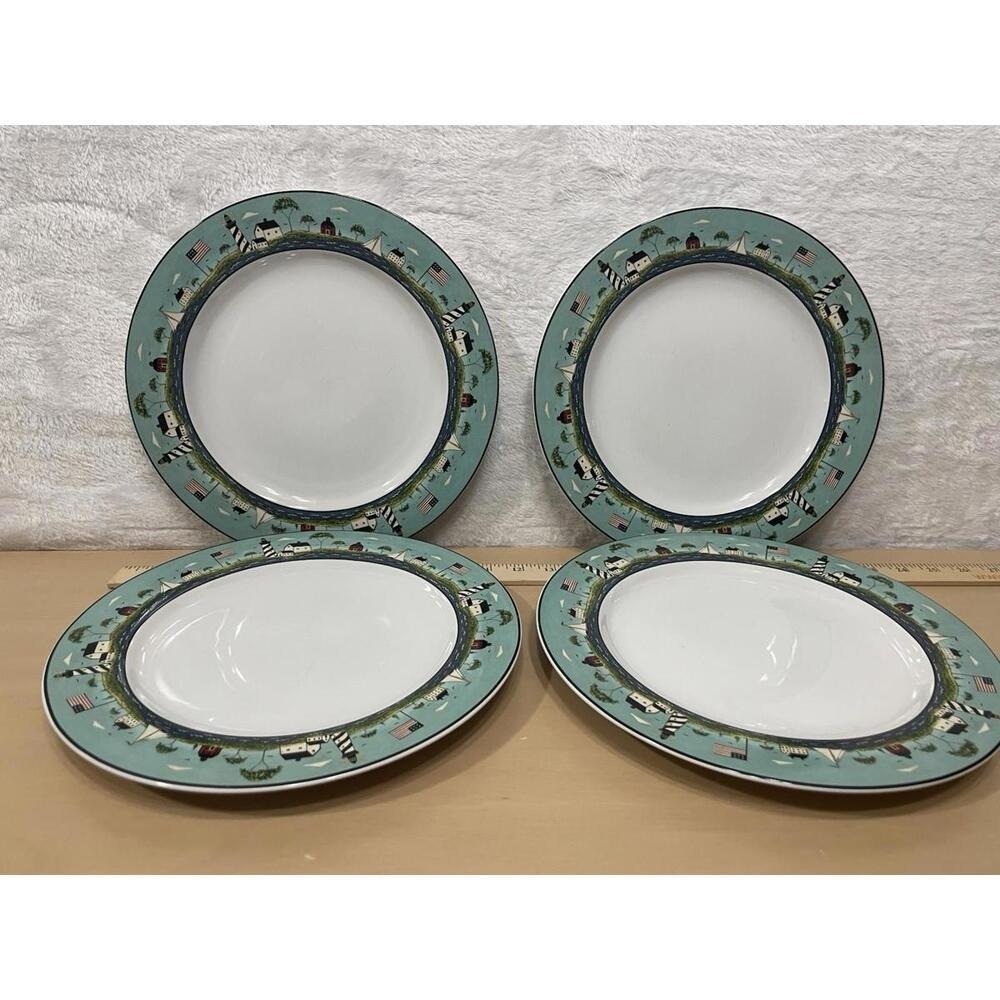 Vintage Coastal Breeze Warren Kimble Dinner Plates Coastal Americana, Set Of 4